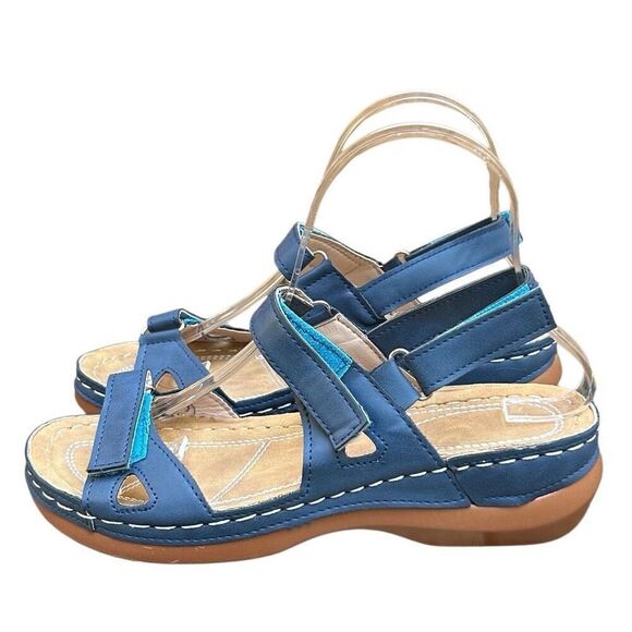 Josdec Sandals Women's 37 Blue Open Toe Platform Orthopedic Dressy Summer - Picture 4 of 9